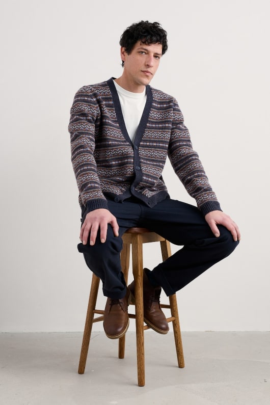 män petherwin fair isle cardigan med lammull