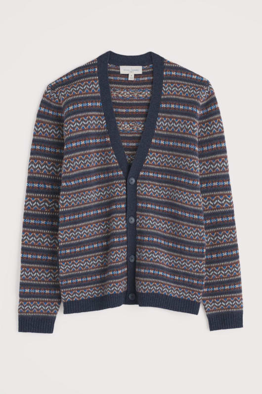 män petherwin fair isle cardigan med lammull