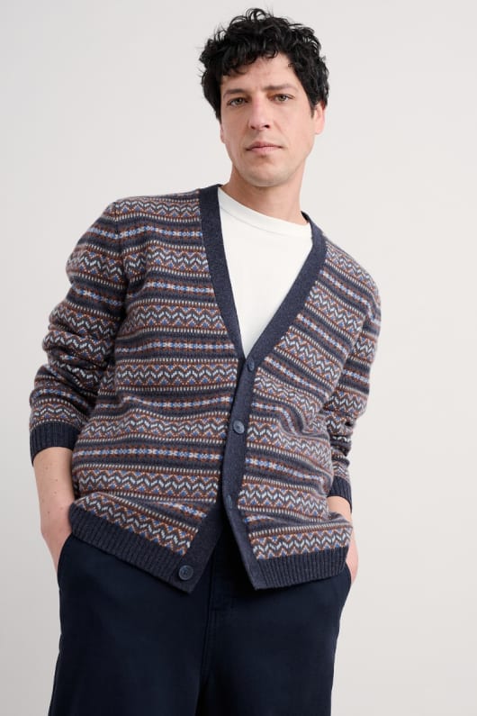 män petherwin fair isle cardigan med lammull
