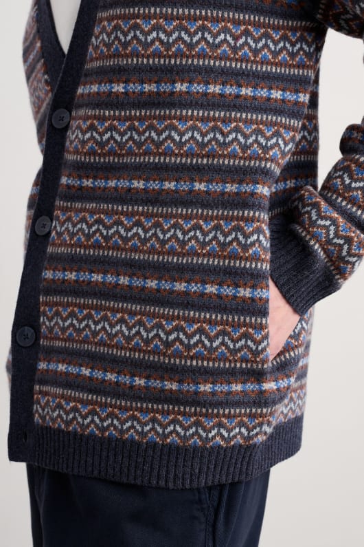 män petherwin fair isle cardigan med lammull