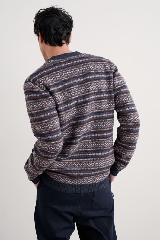 män petherwin fair isle cardigan med lammull