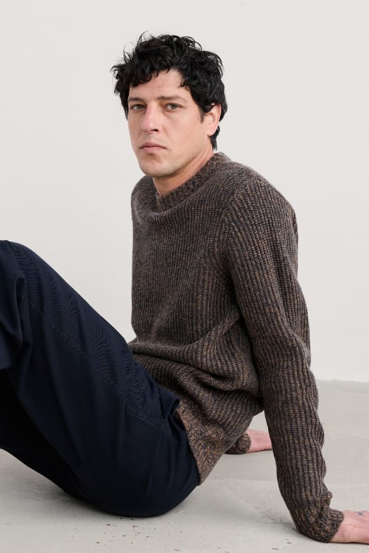 män premiärminister räfflade lammull blandning jumper