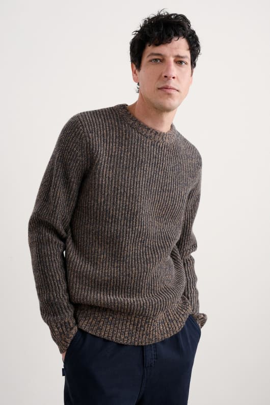 män premiärminister räfflade lammull blandning jumper