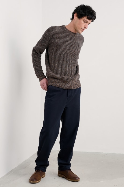 män premiärminister räfflade lammull blandning jumper