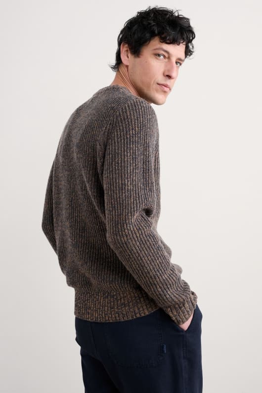 män premiärminister räfflade lammull blandning jumper