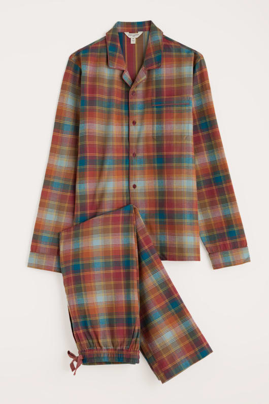 män netter kontrolleras flanell pyjamas set
