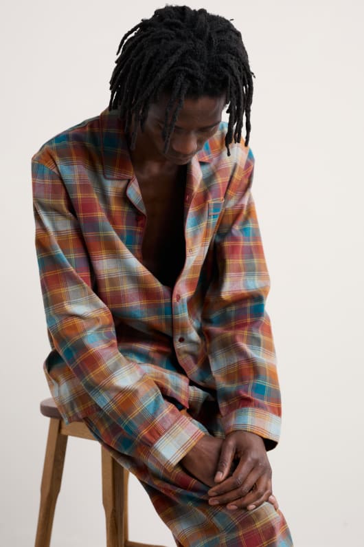 män netter kontrolleras flanell pyjamas set