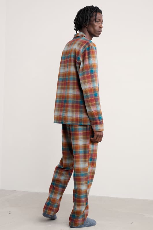 män netter kontrolleras flanell pyjamas set