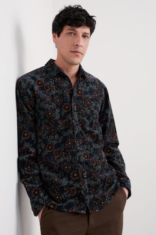 män shoreman tryckt sladd shirt