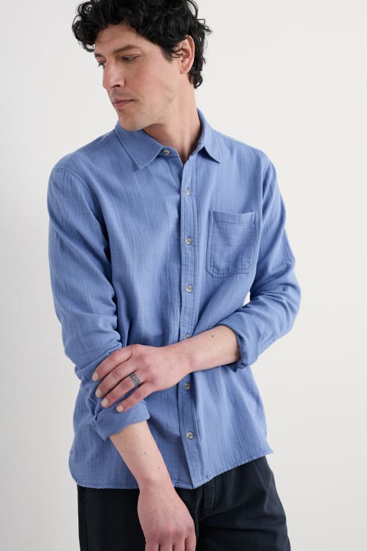 män vattenkokare dubbel gasbinda shirt i gots-certifierad ekologisk bomull