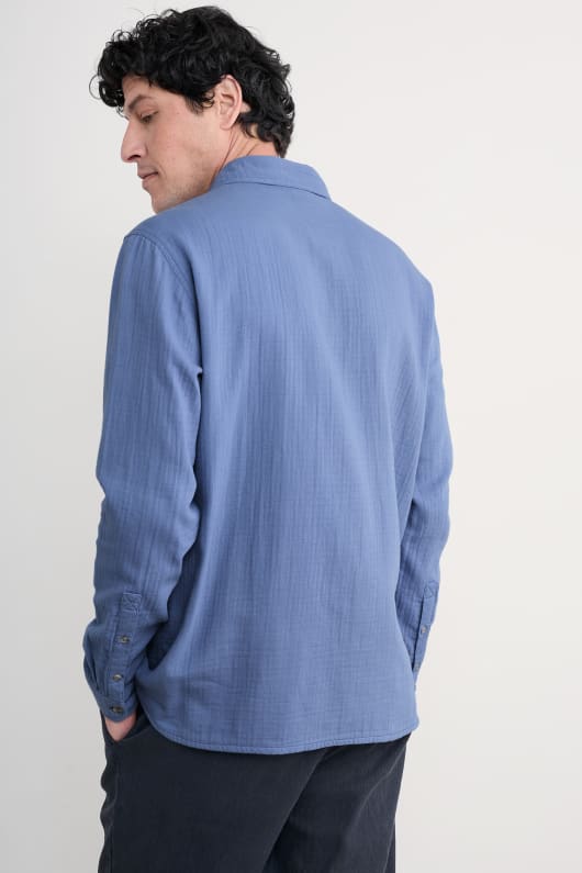 män vattenkokare dubbel gasbinda shirt i gots-certifierad ekologisk bomull