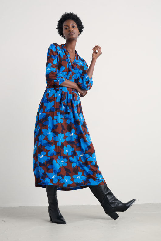 hamnviken tryckt slips hals midi-dress