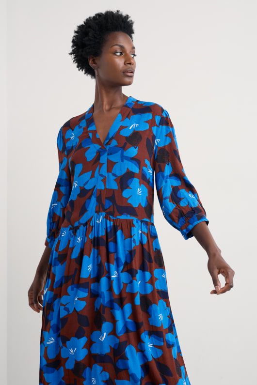 hamnviken tryckt slips hals midi-dress