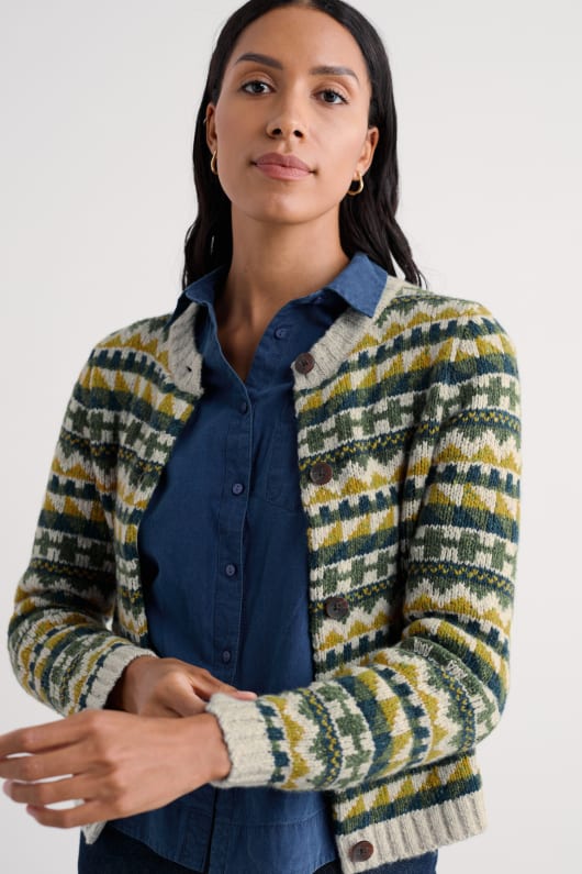dawson plocka merino-blandning fair isle cardigan