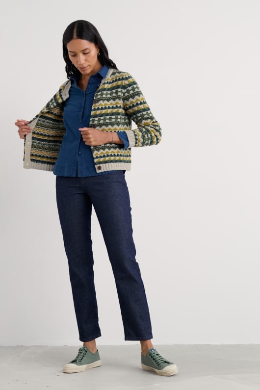 dawson plocka merino-blandning fair isle cardigan