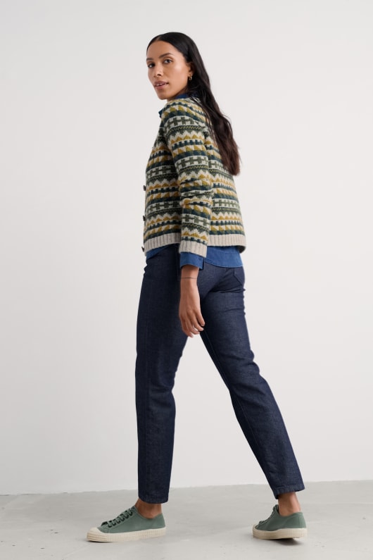 dawson plocka merino-blandning fair isle cardigan