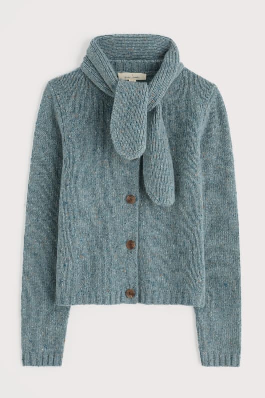 fetknopp cardigan med halsduk detalj