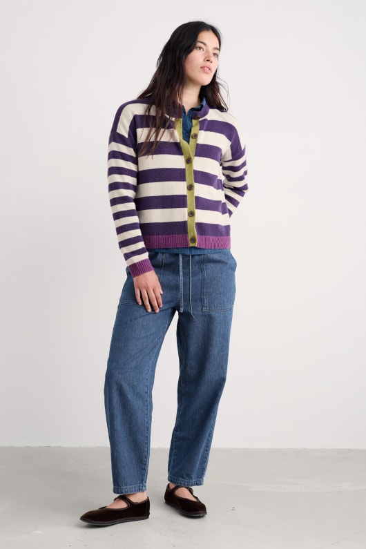 pinwell randig cardigan gjort med lammull