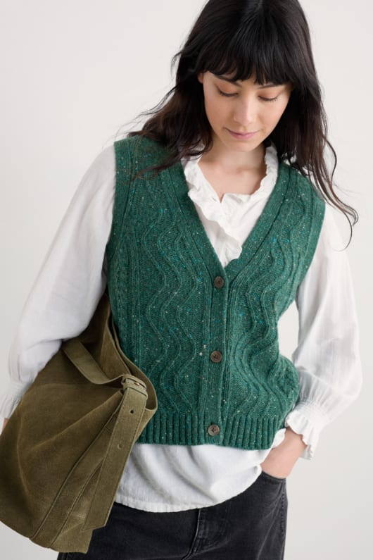 pendouer v-neck-knappen upp stickad väst