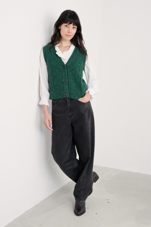 pendouer v-neck-knappen upp stickad väst