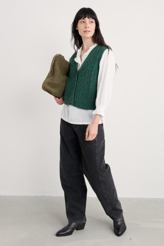pendouer v-neck-knappen upp stickad väst